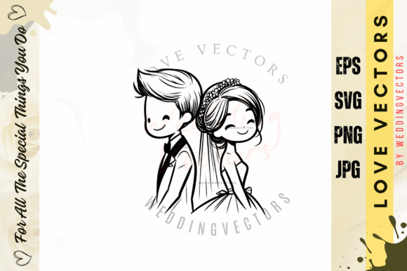 C5012: Elegant Wedding Couple and Love Vectors
