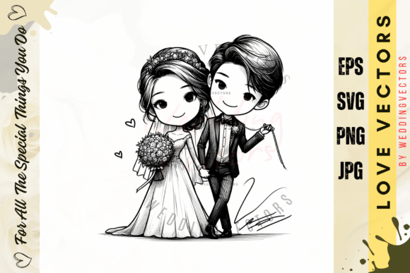 The Poetic Allure of Wedding Couple and Love Vectors - C5009