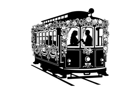 Timeless Romance: The Vintage Wedding Tram Couple Vector