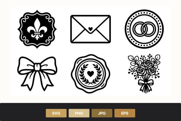 Wedding Rings Bouquet Bow Emblem Vector: Elevate Your Designs
