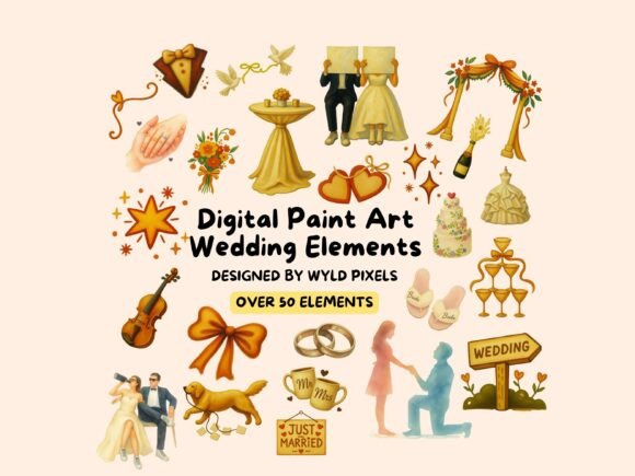 Whimsical Wedding Painted PNG Bundle for Dreamy Designs